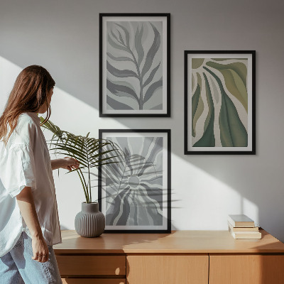 Lot de 3 tableaux pour salon Motifs végétaux en vert