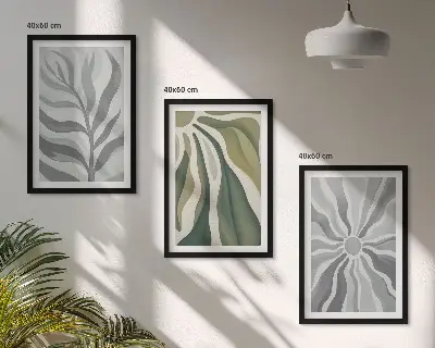 Lot de 3 tableaux pour salon à motifs végétaux verts