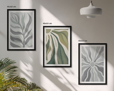 Lot de 3 tableaux pour salon Motifs végétaux en vert