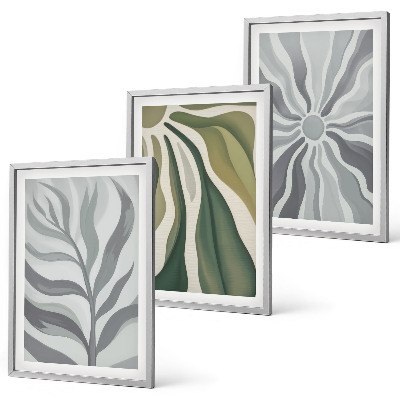 Lot de 3 tableaux pour salon Motifs végétaux en vert