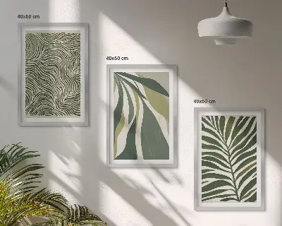 Cadre photo mural à motifs de feuilles aux lignes ondulées vertes