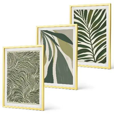 Cadre photo mural à motifs de feuilles aux lignes ondulées vertes