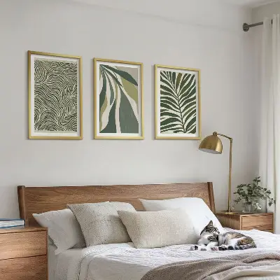 Cadre photo mural à motifs de feuilles aux lignes ondulées vertes