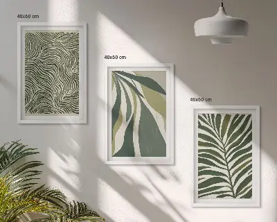Cadre photo mural à motifs de feuilles aux lignes ondulées vertes