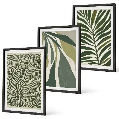 Cadre photo mural à motifs de feuilles aux lignes ondulées vertes