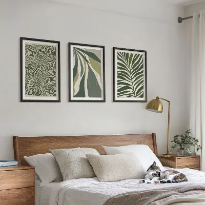 Cadre photo mural à motifs de feuilles aux lignes ondulées vertes