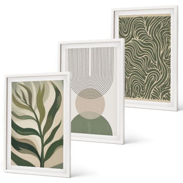 Lot de 3 tableaux pour salon Formes géométriques de feuilles