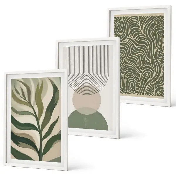 Lot de 3 tableaux pour salon motifs de formes géométriques de feuilles