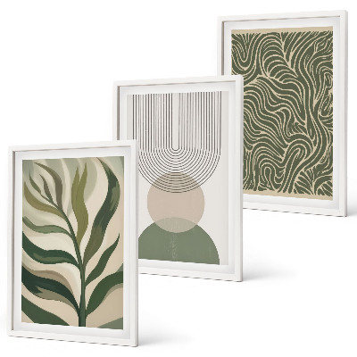 Lot de 3 tableaux pour salon Formes géométriques de feuilles