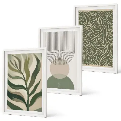Lot de 3 tableaux pour salon motifs de formes géométriques de feuilles