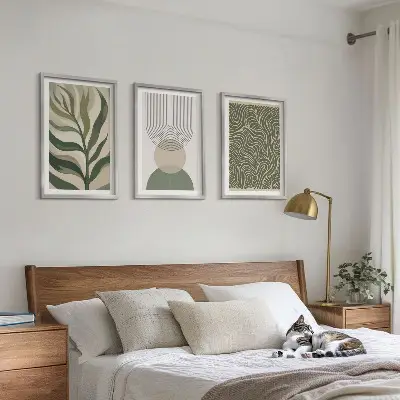 Lot de 3 tableaux pour salon motifs de formes géométriques de feuilles