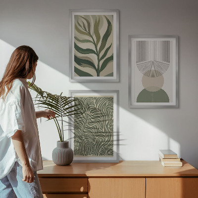 Lot de 3 tableaux pour salon Formes géométriques de feuilles