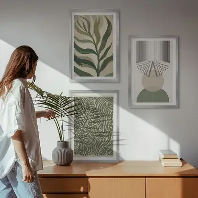 Lot de 3 tableaux pour salon motifs de formes géométriques de feuilles