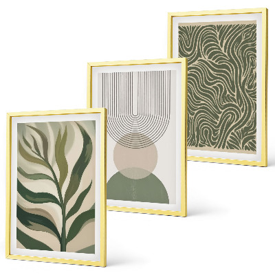 Lot de 3 tableaux pour salon Formes géométriques de feuilles