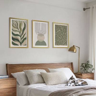 Lot de 3 tableaux pour salon Formes géométriques de feuilles