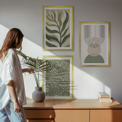 Lot de 3 tableaux pour salon Formes géométriques de feuilles