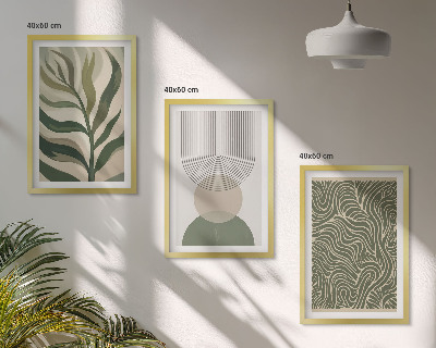 Lot de 3 tableaux pour salon Formes géométriques de feuilles
