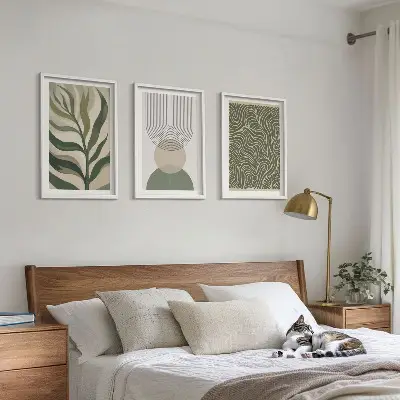 Lot de 3 tableaux pour salon motifs de formes géométriques de feuilles