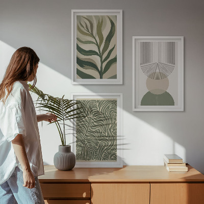 Lot de 3 tableaux pour salon Formes géométriques de feuilles