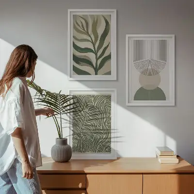 Lot de 3 tableaux pour salon motifs de formes géométriques de feuilles