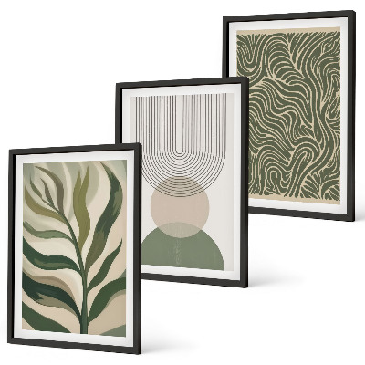 Lot de 3 tableaux pour salon Formes géométriques de feuilles