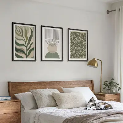Lot de 3 tableaux pour salon motifs de formes géométriques de feuilles
