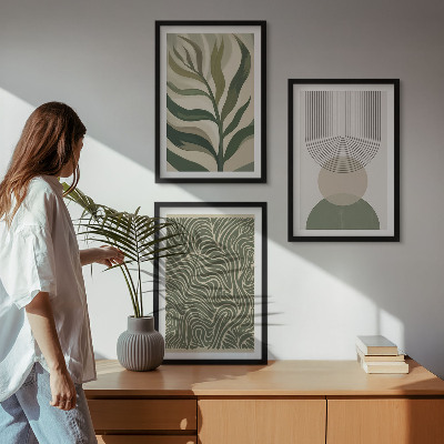 Lot de 3 tableaux pour salon Formes géométriques de feuilles