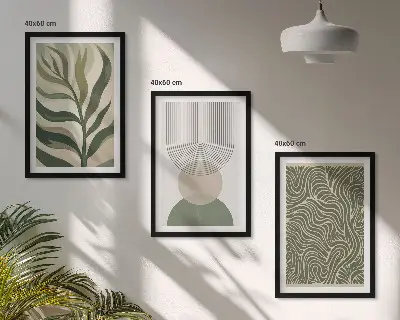 Lot de 3 tableaux pour salon motifs de formes géométriques de feuilles