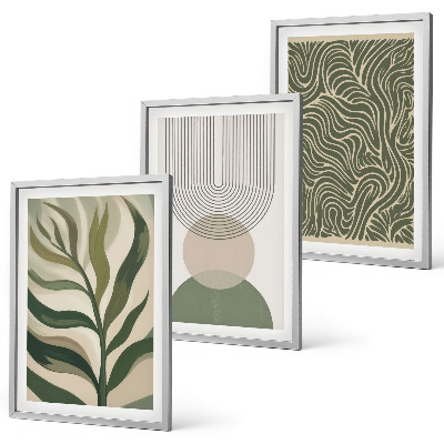 Lot de 3 tableaux pour salon Formes géométriques de feuilles