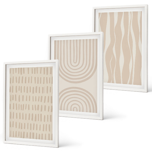 Lot de 3 tableaux pour salon Motifs beiges abstraits