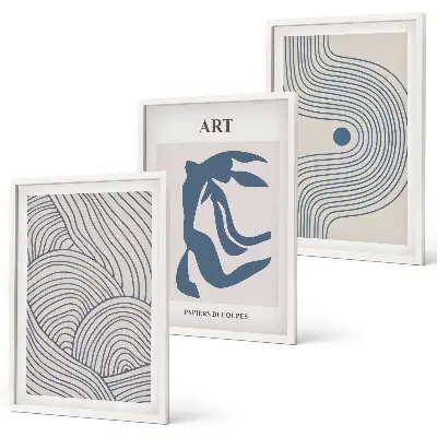 Tableaux abstraits lignes bleues lot de 3 pour salon