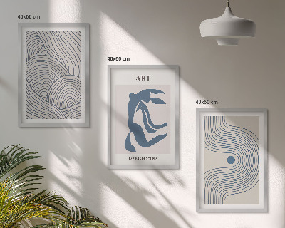 Lot de 3 tableaux pour salon Lignes bleues abstraites