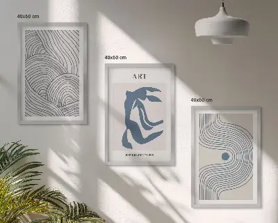Tableaux abstraits lignes bleues lot de 3 pour salon