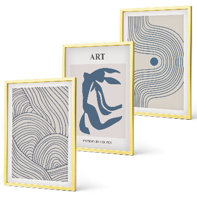Lot de 3 tableaux pour salon Lignes bleues abstraites