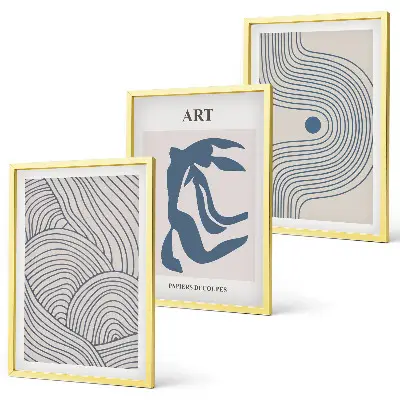 Tableaux abstraits lignes bleues lot de 3 pour salon