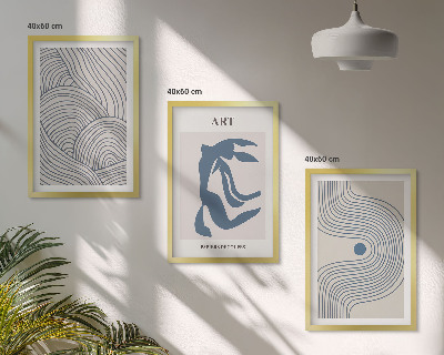 Lot de 3 tableaux pour salon Lignes bleues abstraites
