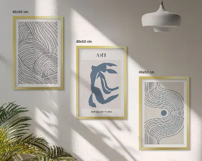Tableaux abstraits lignes bleues lot de 3 pour salon