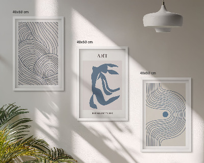 Lot de 3 tableaux pour salon Lignes bleues abstraites