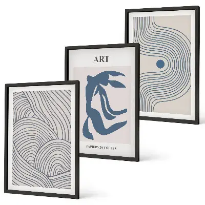 Tableaux abstraits lignes bleues lot de 3 pour salon