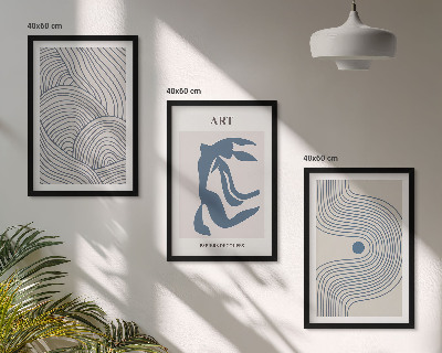 Lot de 3 tableaux pour salon Lignes bleues abstraites