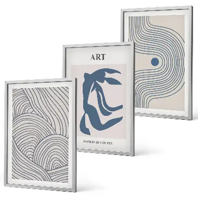 Tableaux abstraits lignes bleues lot de 3 pour salon
