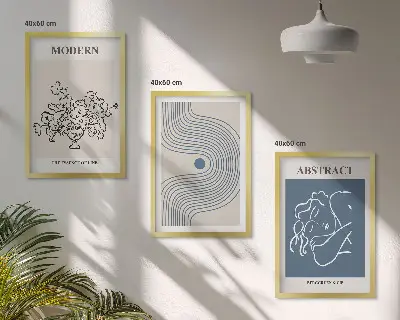 Cadre photo mural avec affiches abstraites de lignes florales
