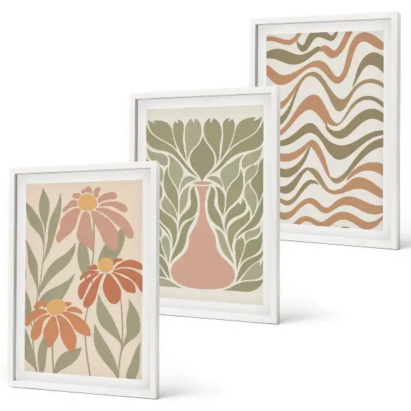 Lot de 3 tableaux pour salon fleurs abstraites aux tons pastel