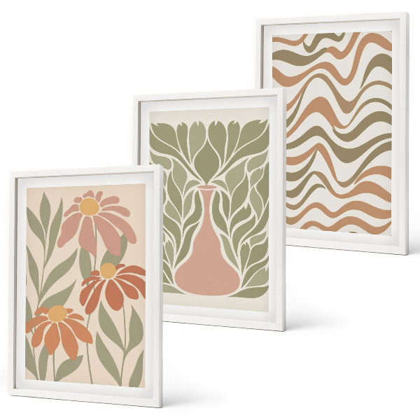 Lot de 3 tableaux pour salon Fleurs abstraites pastel