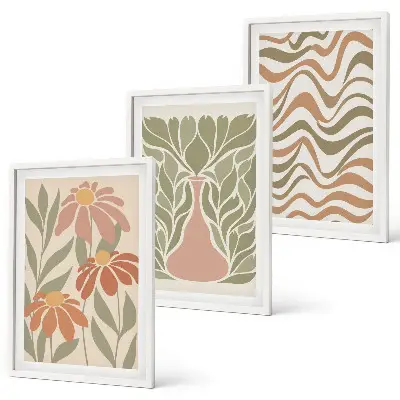 Lot de 3 tableaux pour salon fleurs abstraites aux tons pastel