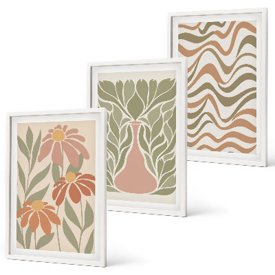 Lot de 3 tableaux pour salon Fleurs abstraites pastel