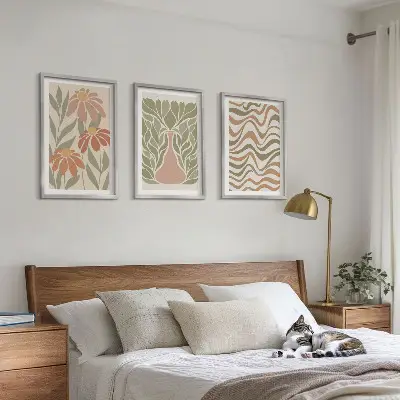 Lot de 3 tableaux pour salon fleurs abstraites aux tons pastel