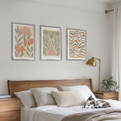Lot de 3 tableaux pour salon Fleurs abstraites pastel