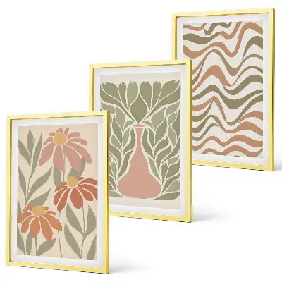 Lot de 3 tableaux pour salon fleurs abstraites aux tons pastel