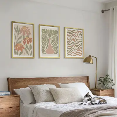 Lot de 3 tableaux pour salon fleurs abstraites aux tons pastel
